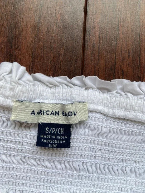 AMERICA EAGLE Puff Sleeve Smocked Chest Mini Dress White w/Pockets - Picture 3 of 3